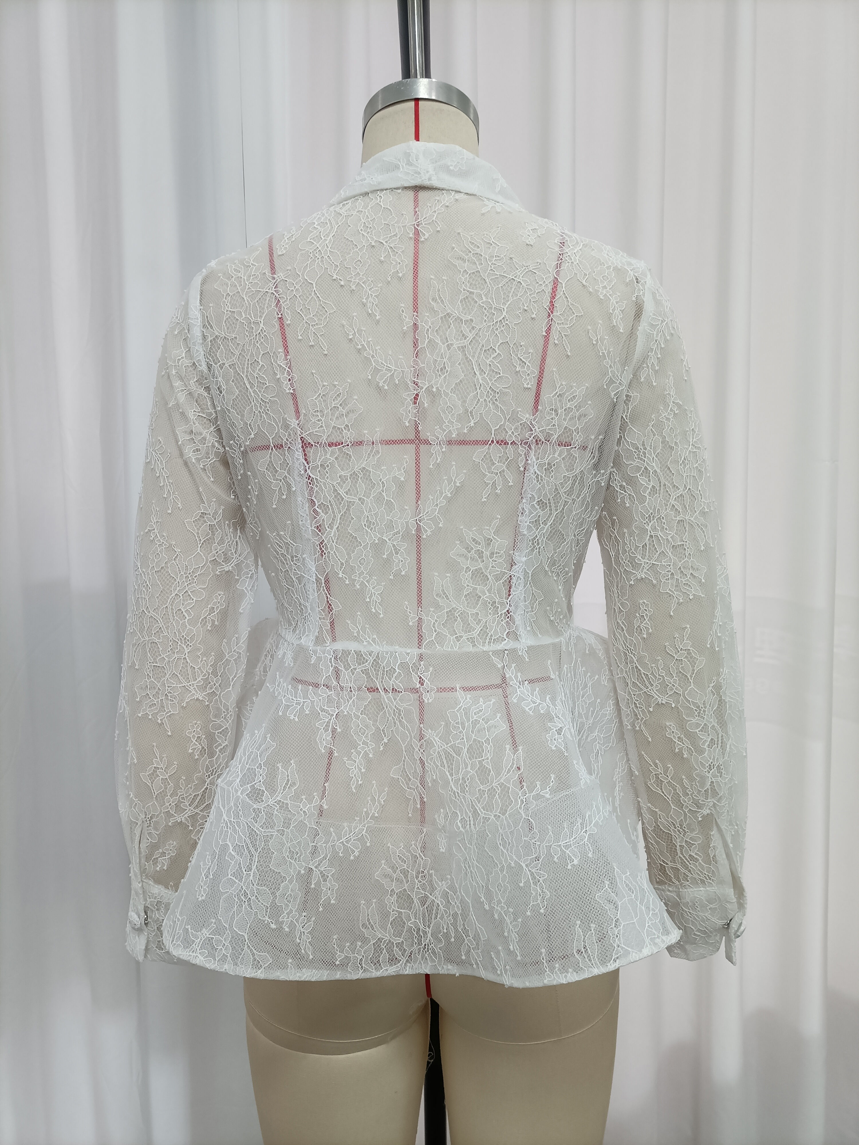 TWOTWINSTYLE Lapel Patchwork Lace Tunic Fashion Dress