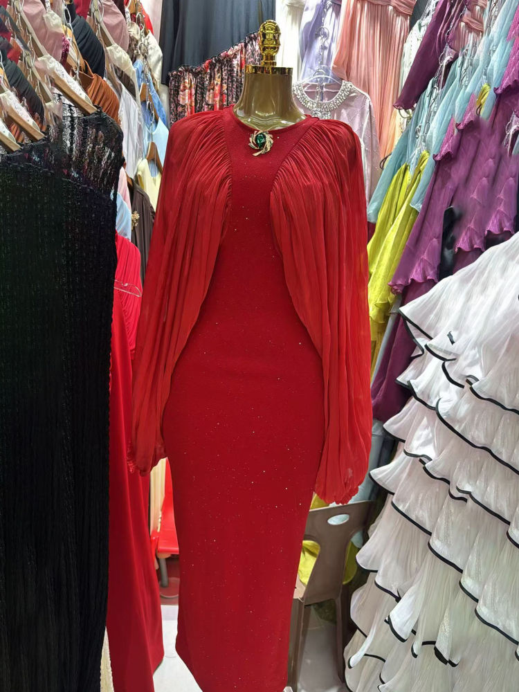 TWOTWINSTYLE Round Neck Spliced Sequins Pleated Chic Dress