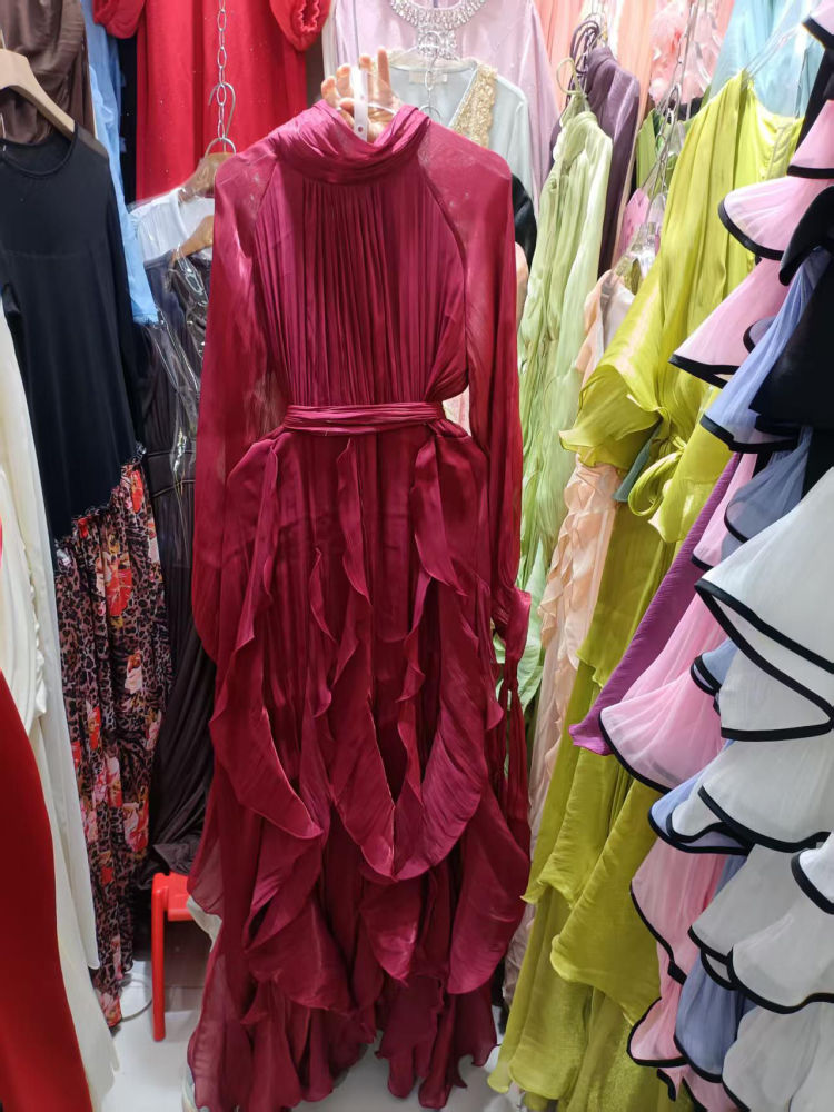 TWOTWINSTYLE Stand Collar Long Sleeve Spliced Ruffles Vintage Dress