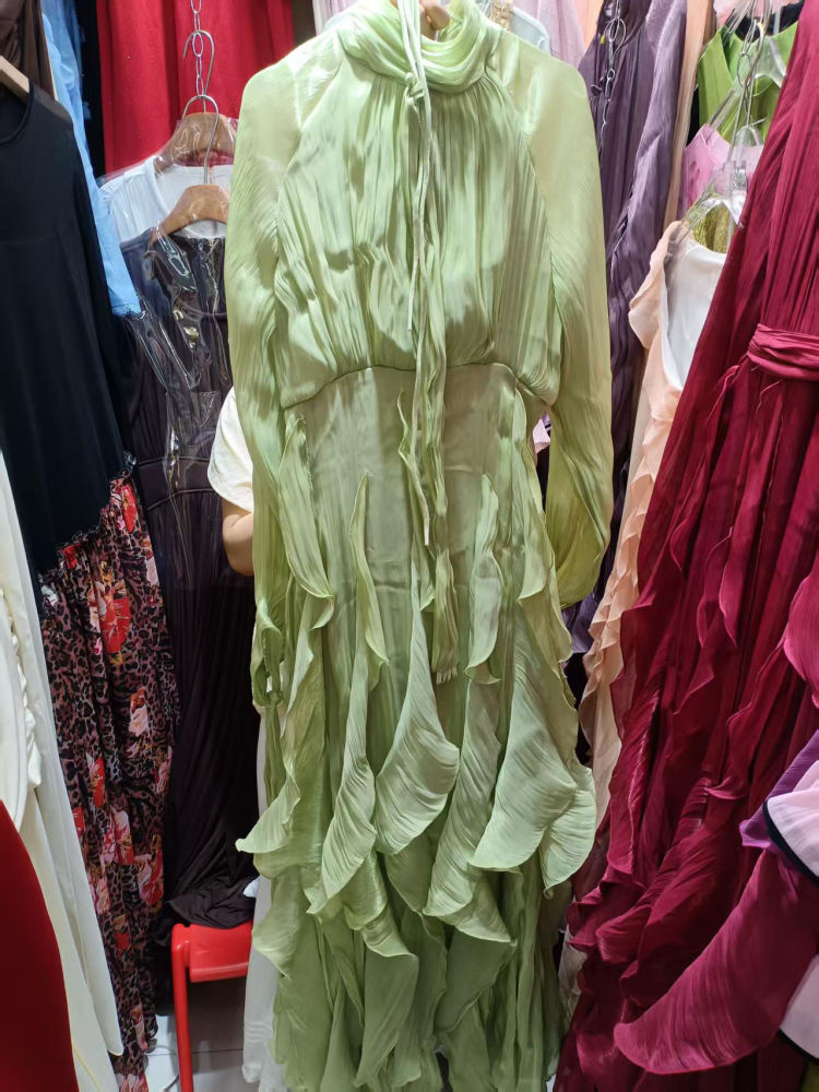 TWOTWINSTYLE Stand Collar Long Sleeve Spliced Ruffles Vintage Dress