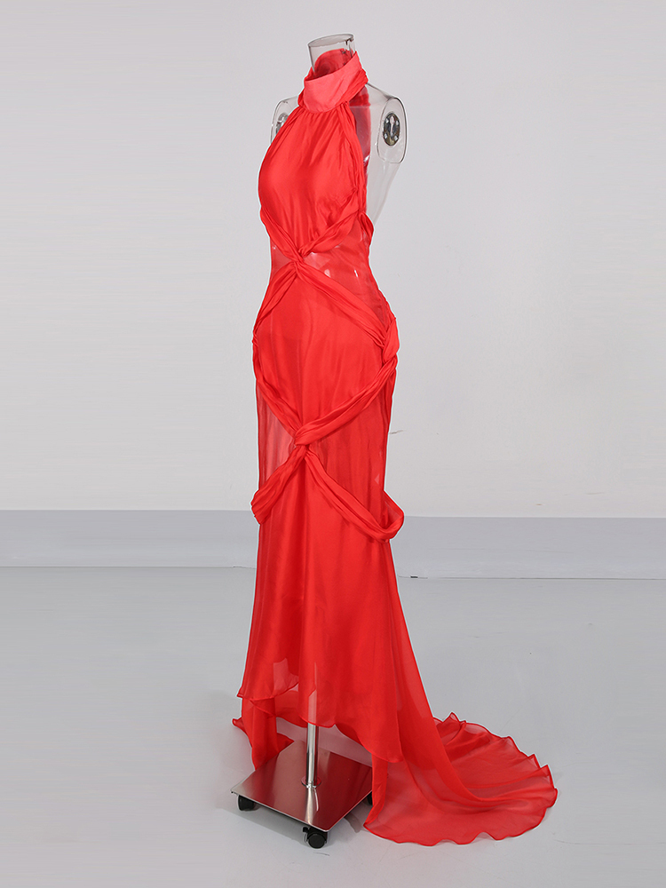 TWOTWINSTYLE Stand Collar Hollow Out Irregular Hem Chic Dress