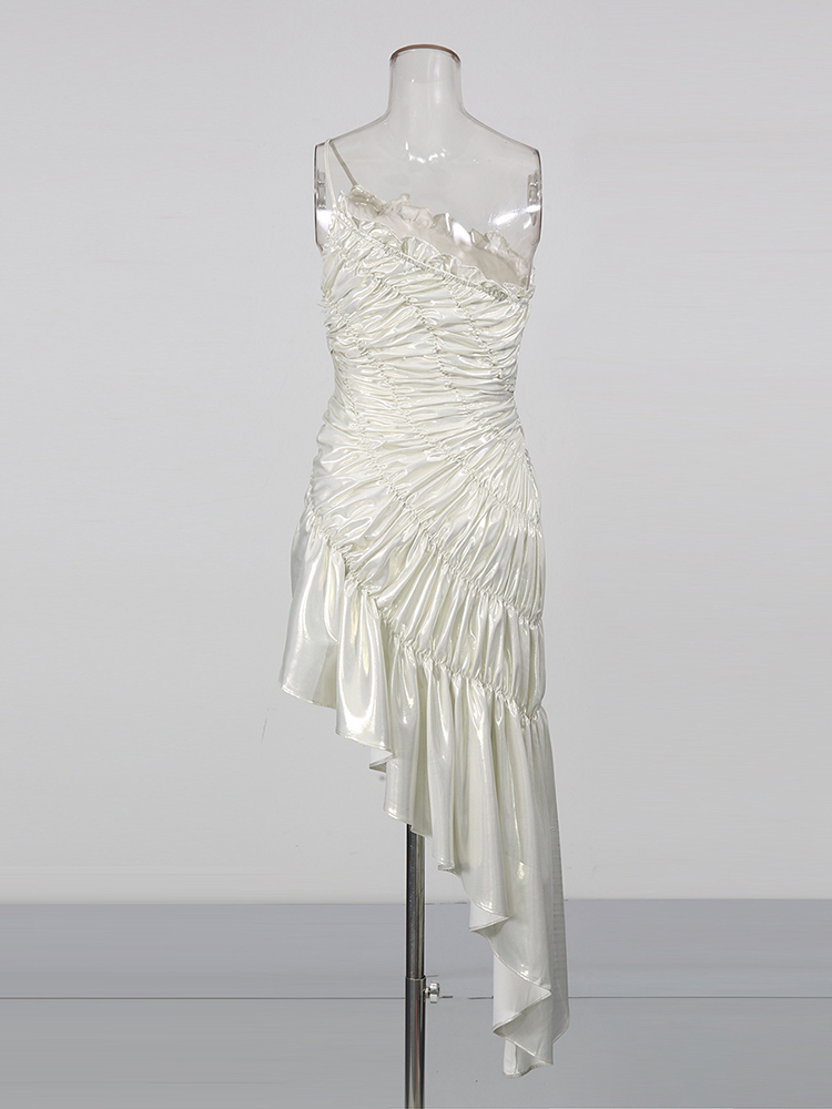 TWOTWINSTYLE High Waist Asymmetrical Hem Srapless Minimalist Dress