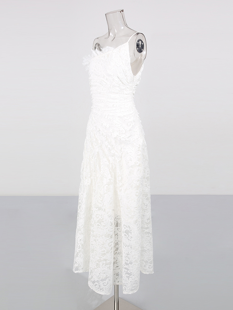 TWOTWINSTYLE Off One Shoulder Patchwork Lace Tunic Designer Dress