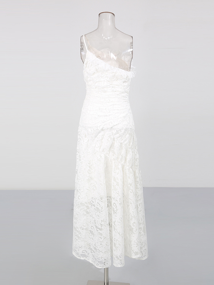 TWOTWINSTYLE Off One Shoulder Patchwork Lace Tunic Designer Dress