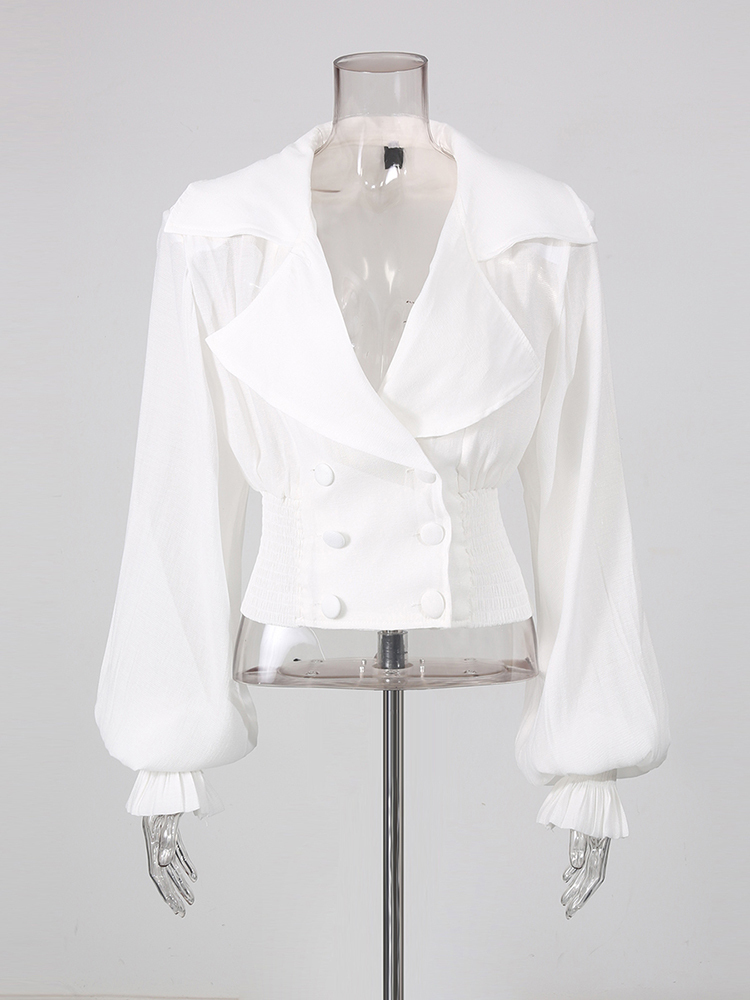 TWOTWINSTYLE Lapel Puff Sleeve Tunic Casual Crop Jacket