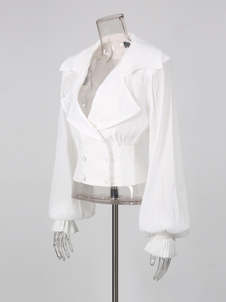 TWOTWINSTYLE Lapel Puff Sleeve Tunic Casual Crop Jacket