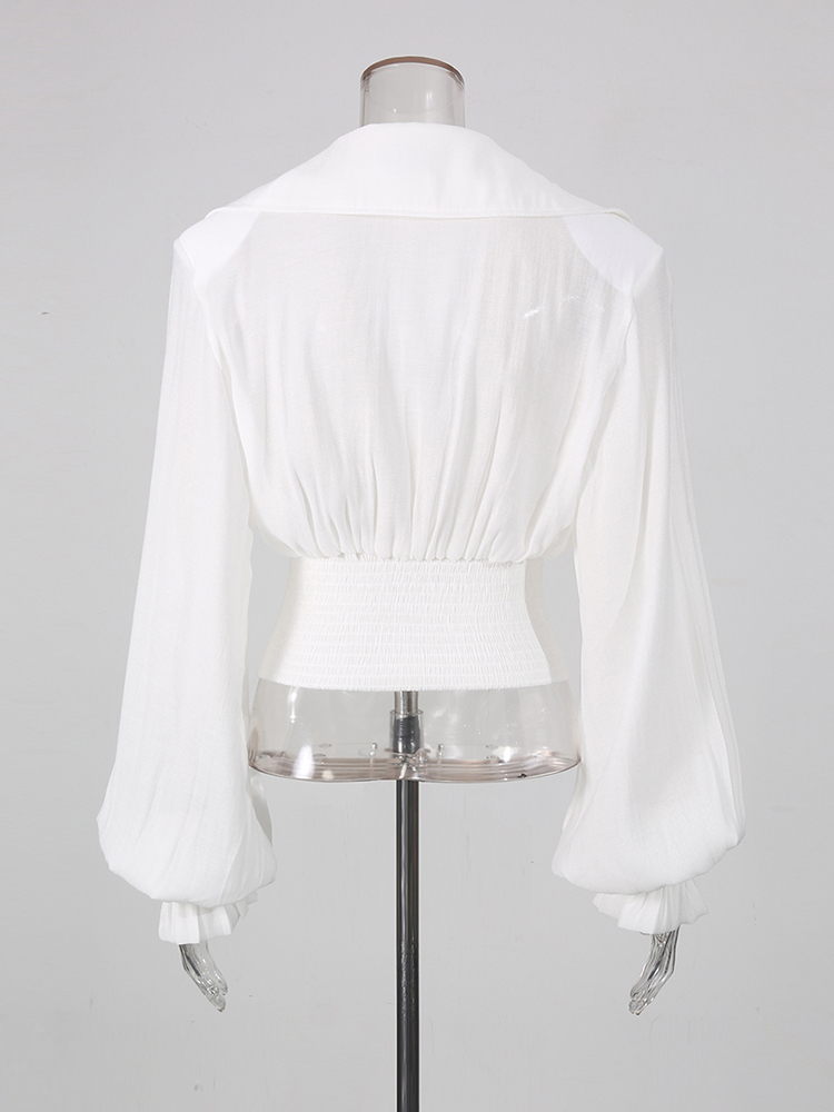 TWOTWINSTYLE Lapel Puff Sleeve Tunic Casual Crop Jacket