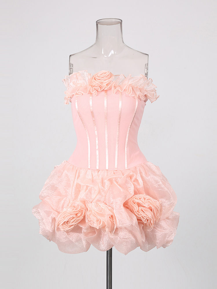 TWOTWINSTYLE Off Shoulder Tunic Spliced 3D Flower Elegant Dress