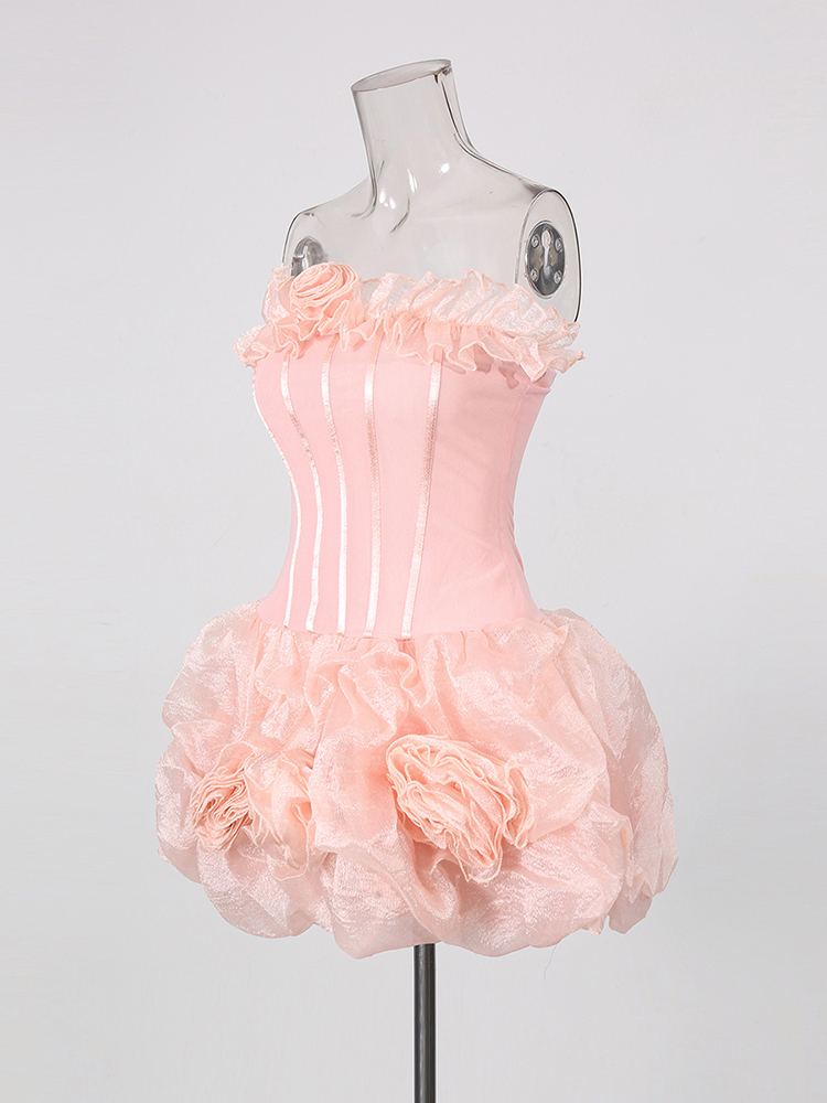 TWOTWINSTYLE Off Shoulder Tunic Spliced 3D Flower Elegant Dress