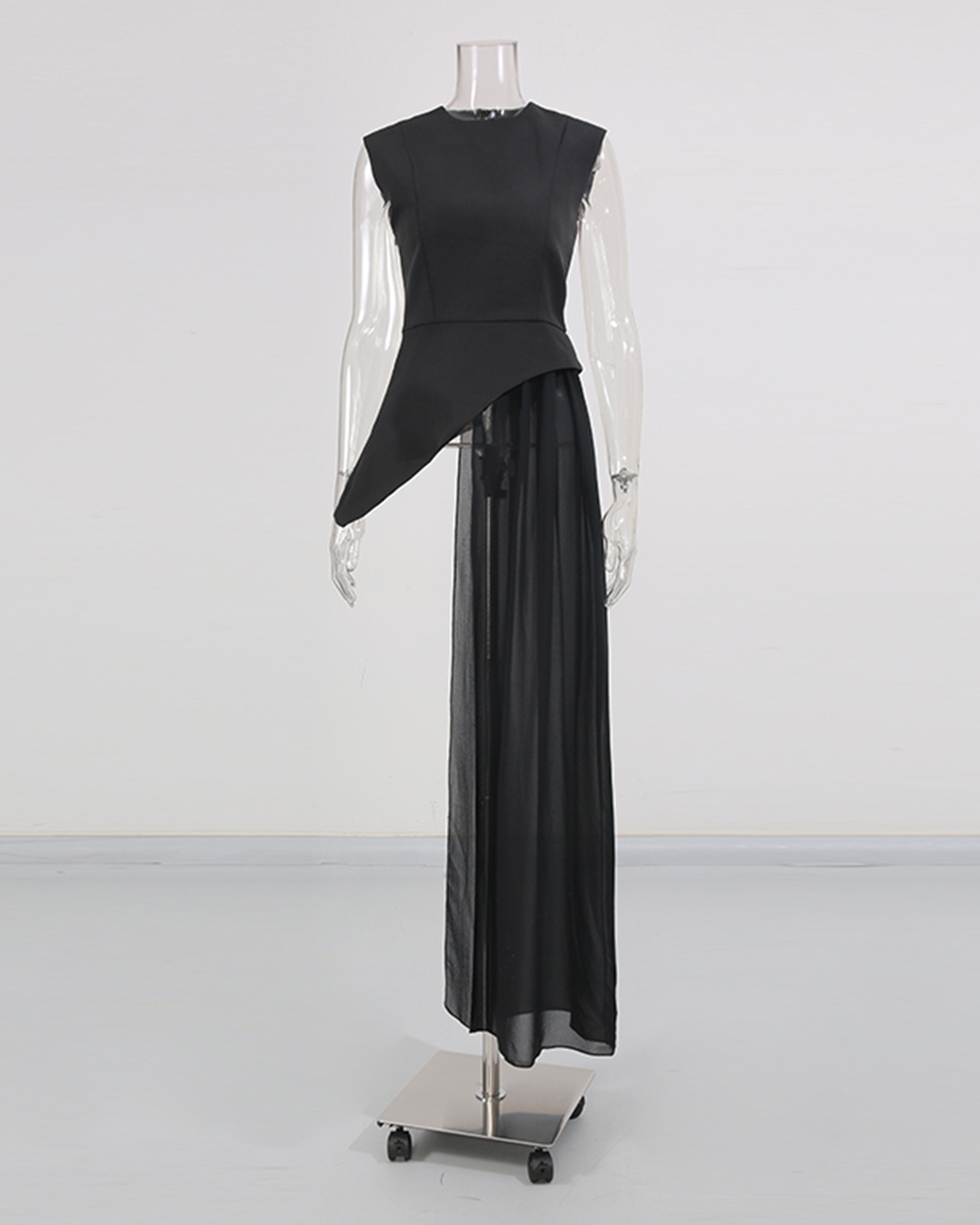 TWOTWINSTYLE Vintage Sleeveless Asymmetrical Spliced Mesh Top
