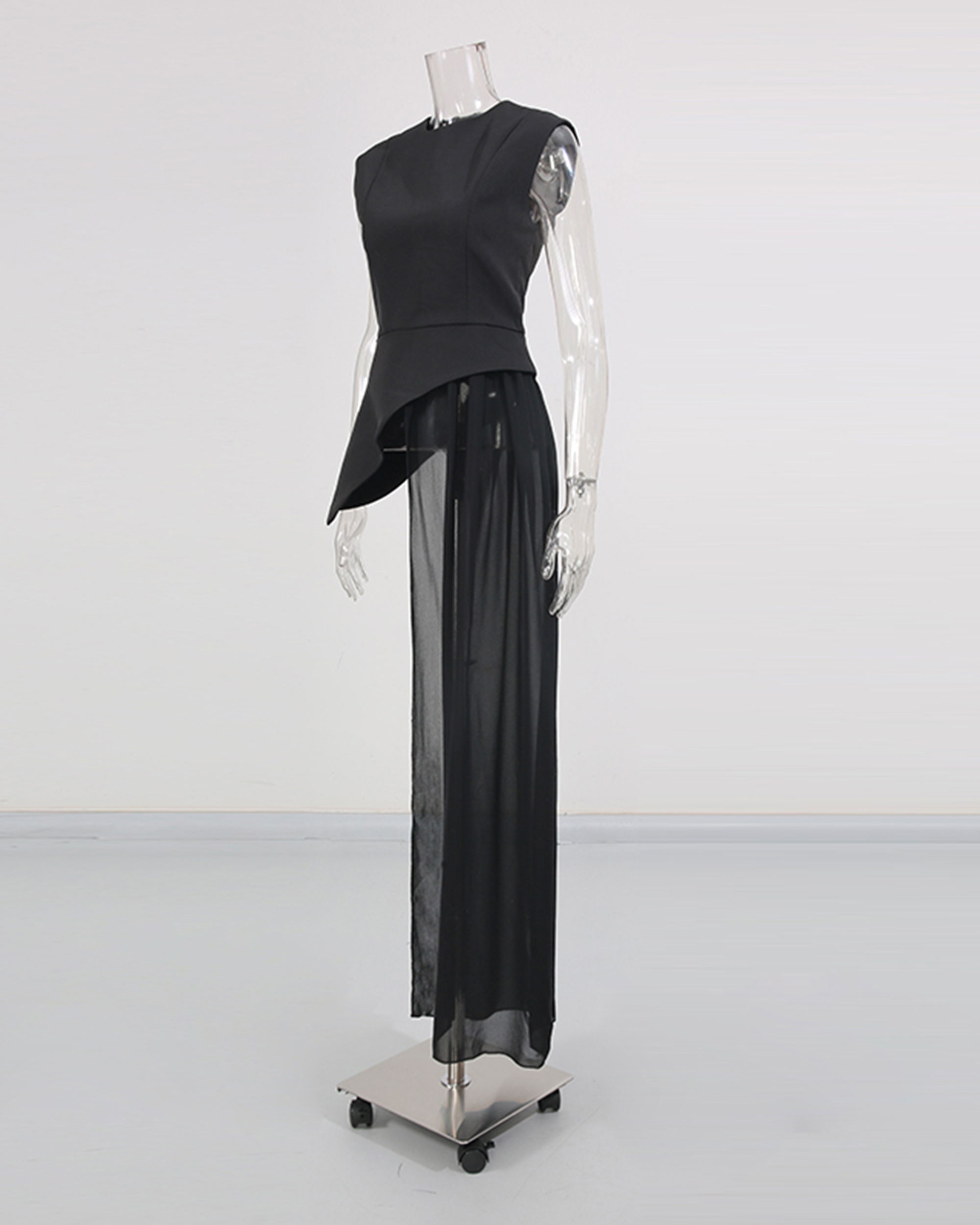 TWOTWINSTYLE Vintage Sleeveless Asymmetrical Spliced Mesh Top