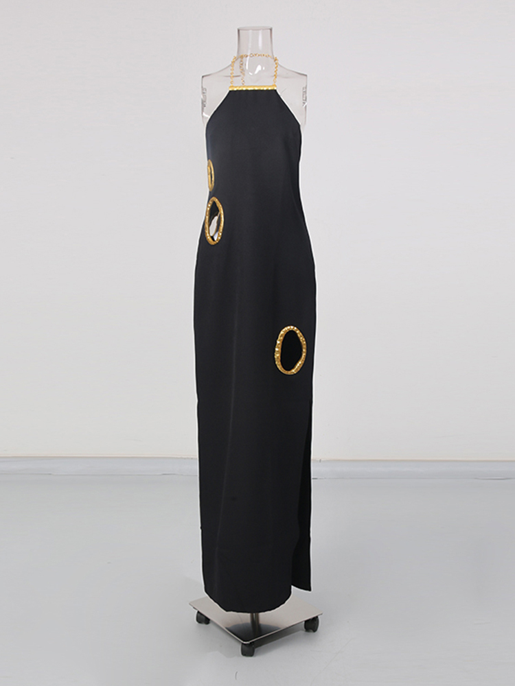 TWOTWINSTYLE Solid Backless Side Split Fashion Midi Dress