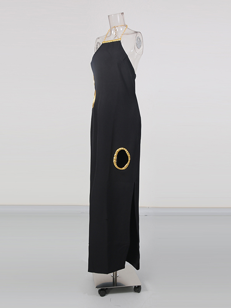 TWOTWINSTYLE Solid Backless Side Split Fashion Midi Dress