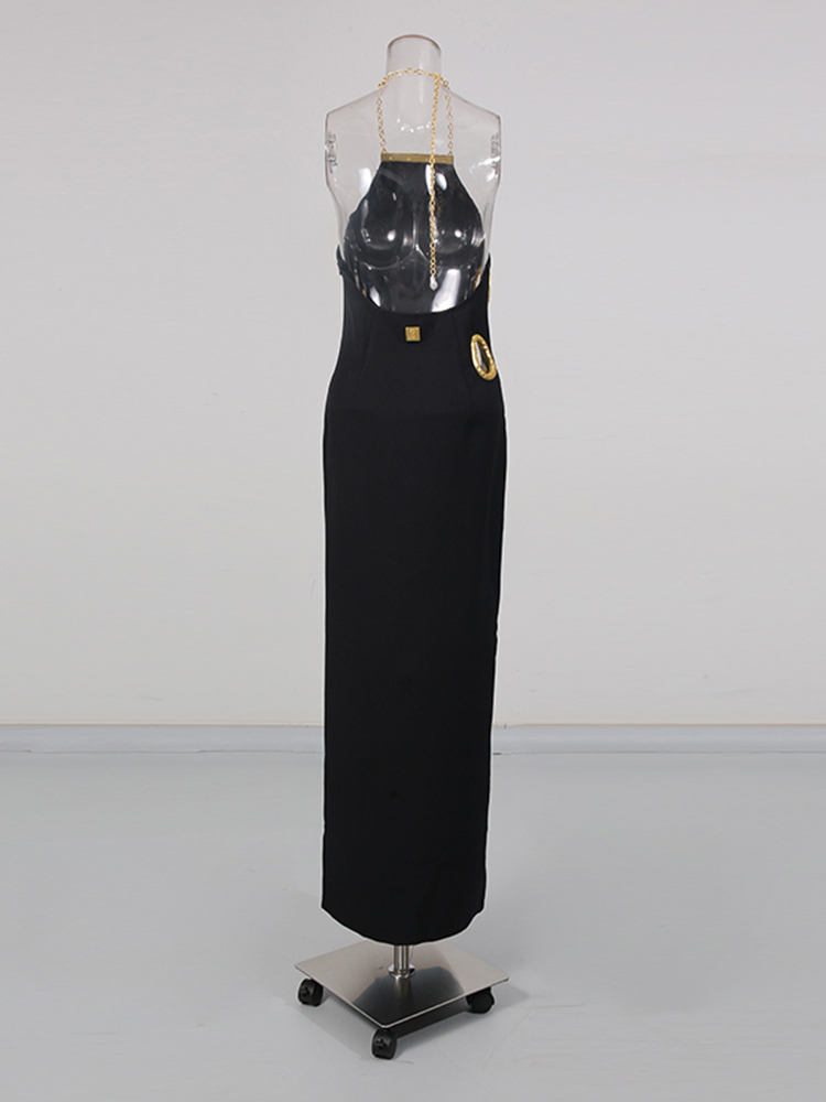 TWOTWINSTYLE Solid Backless Side Split Fashion Midi Dress