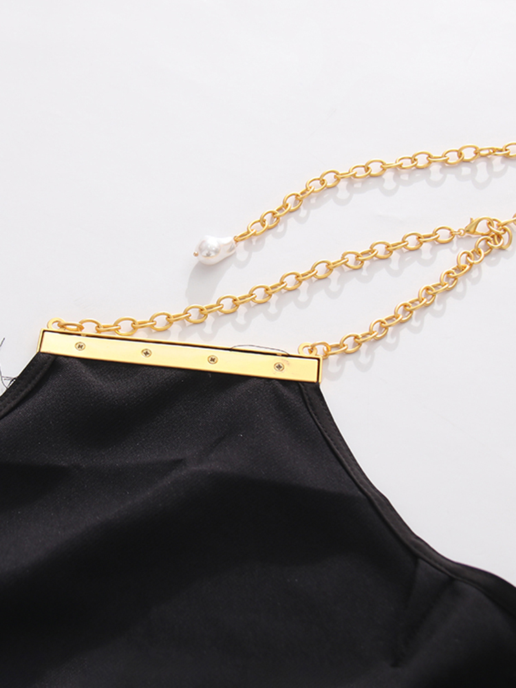 TWOTWINSTYLE Solid Backless Side Split Fashion Midi Dress