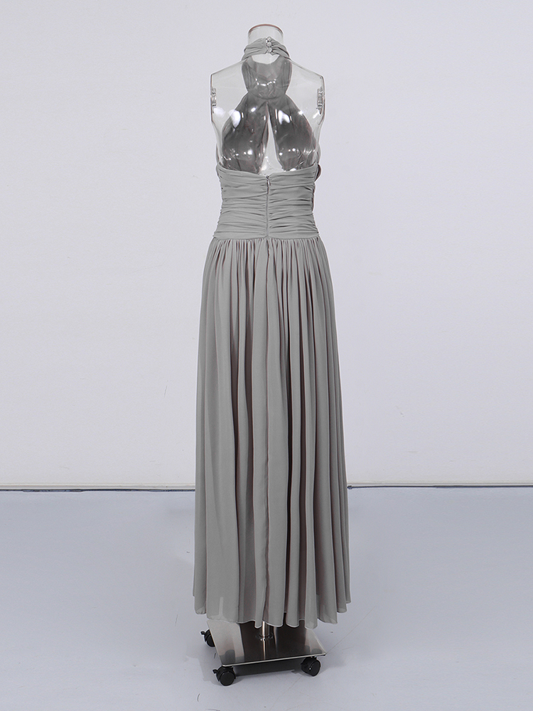 TWOTWINSTYLE Stand Collar Off Shoulder Hollow Out Ruched Vintage Dress