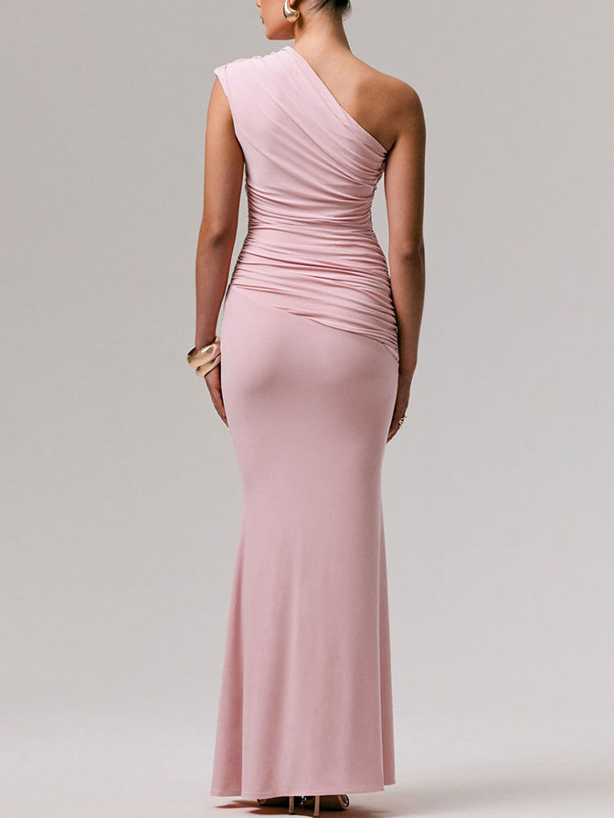 TWOTWINSTYLE Off One Shoulder Tunic Ruched Elegant Dress