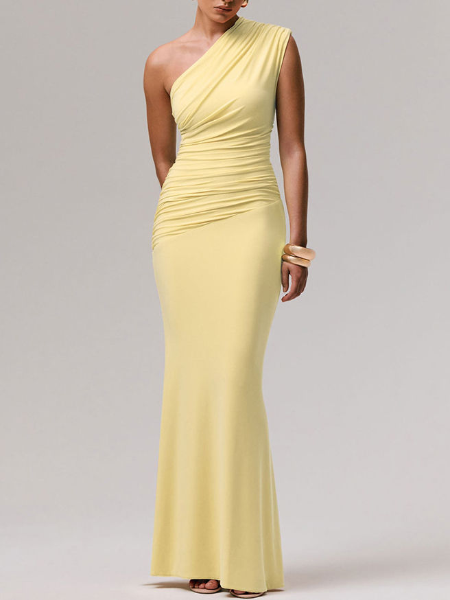 TWOTWINSTYLE Off One Shoulder Tunic Ruched Elegant Dress
