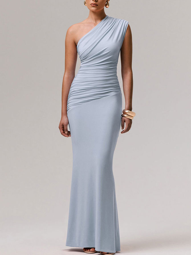 TWOTWINSTYLE Off One Shoulder Tunic Ruched Elegant Dress