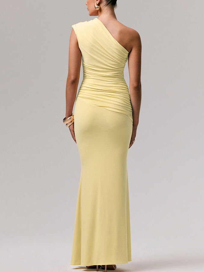 TWOTWINSTYLE Off One Shoulder Tunic Ruched Elegant Dress