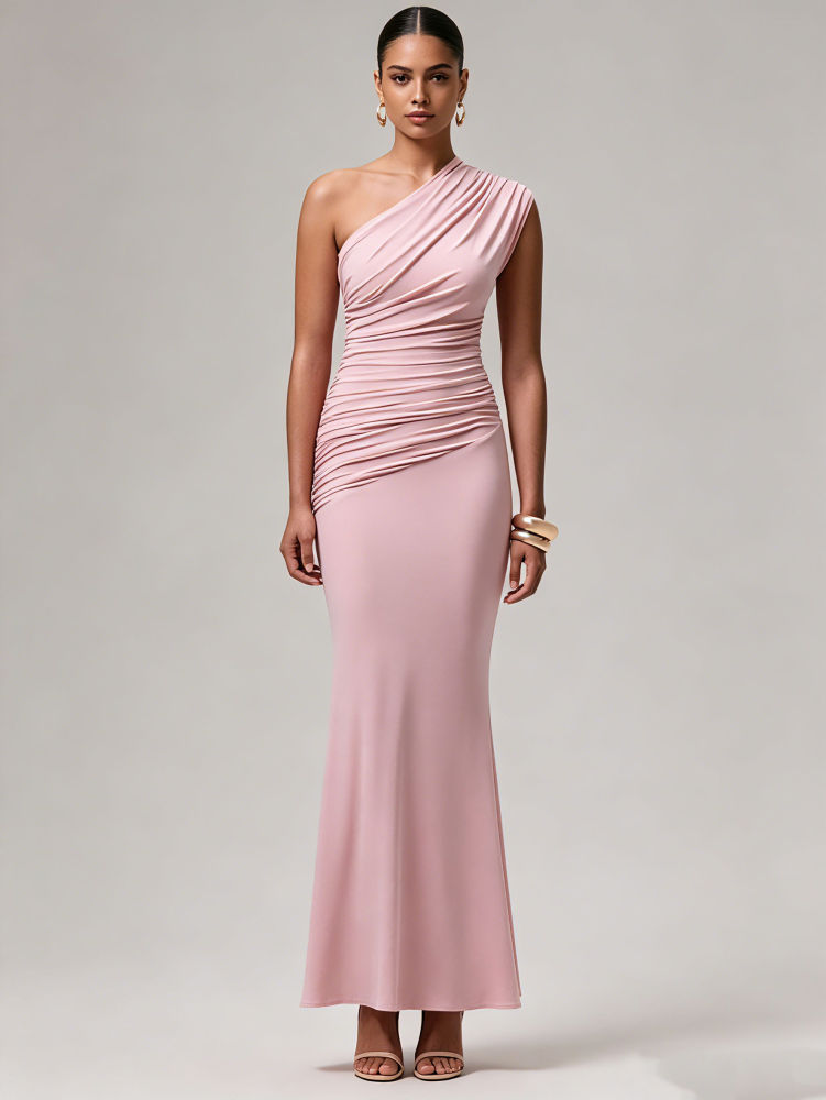 TWOTWINSTYLE Off One Shoulder Tunic Ruched Elegant Dress