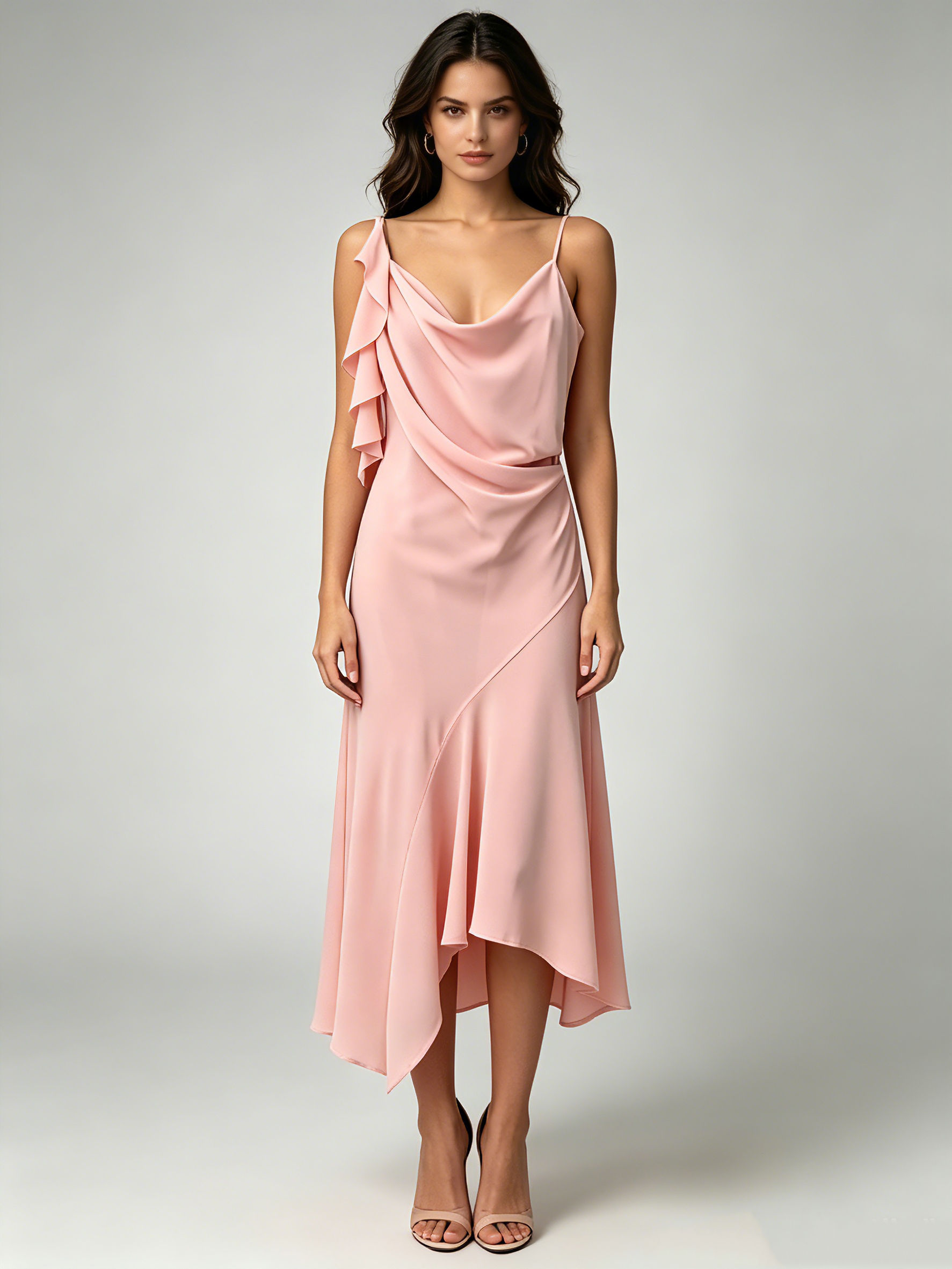 TWOTWINSTYLE Off Shoulder Patchwork Ruffles Irregular Hem Design Dress
