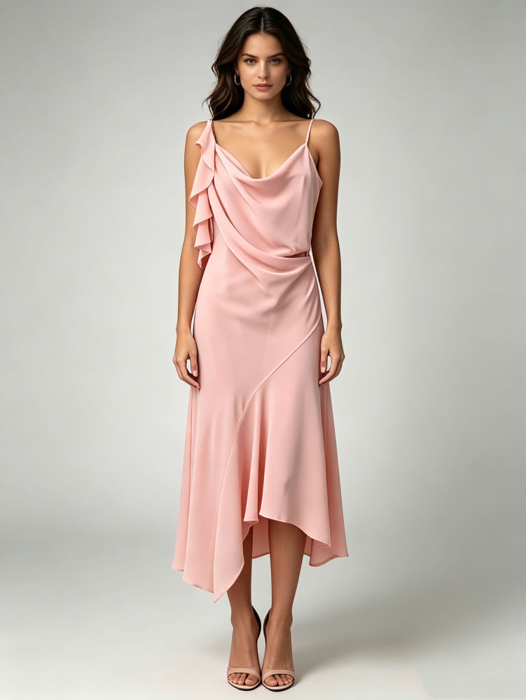 TWOTWINSTYLE Off Shoulder Patchwork Ruffles Irregular Hem Design Dress