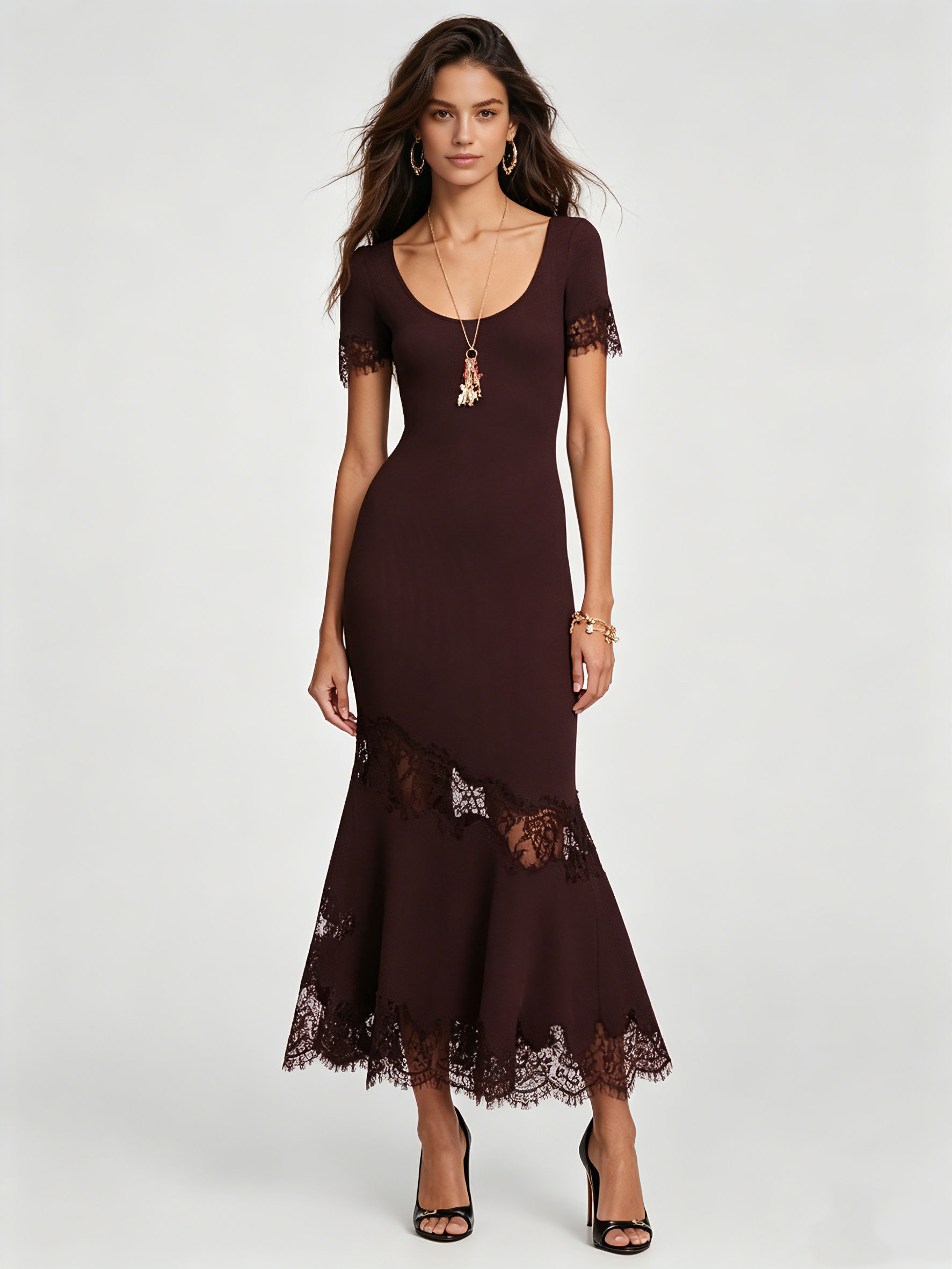 TWOTWINSTYLE Round Neck Short Sleeve High Waist Fashion Dress