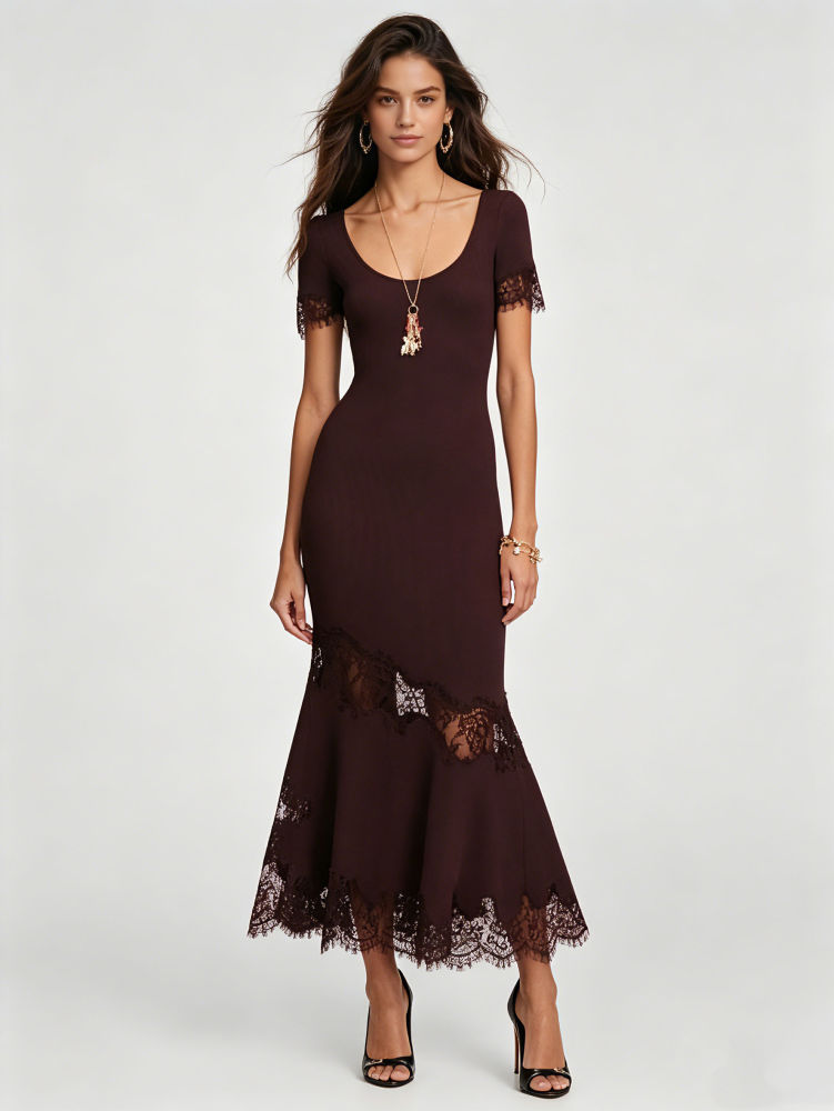 TWOTWINSTYLE Round Neck Short Sleeve High Waist Fashion Dress