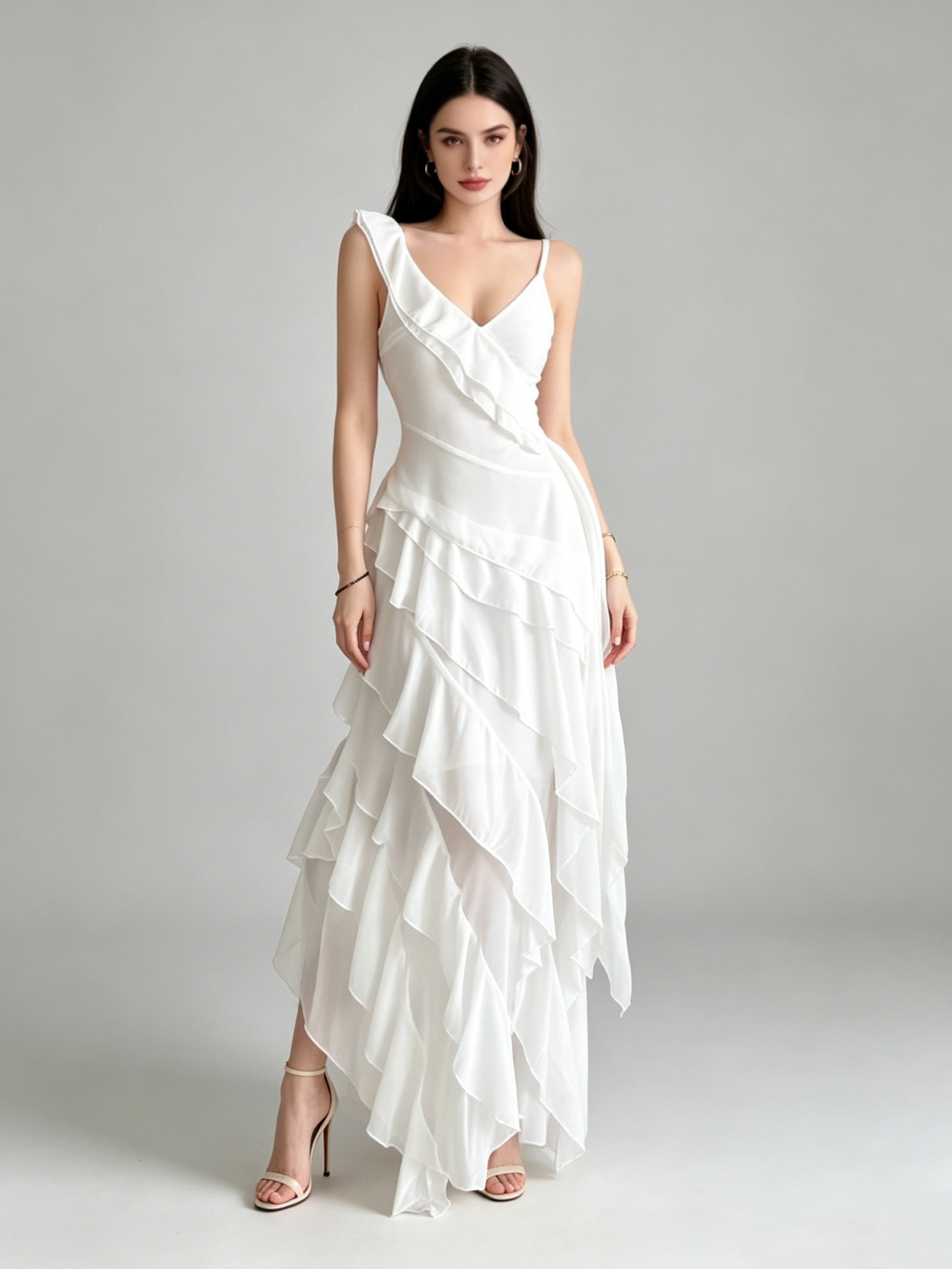 TWOTWINSTYLE Solid Spliced Ruffles Tunic Elegant Camisole Dress
