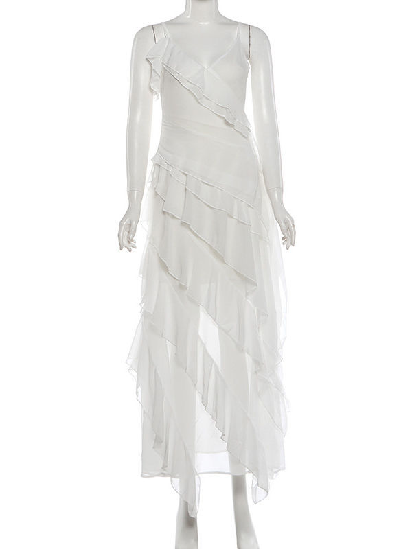 TWOTWINSTYLE Solid Spliced Ruffles Tunic Elegant Camisole Dress