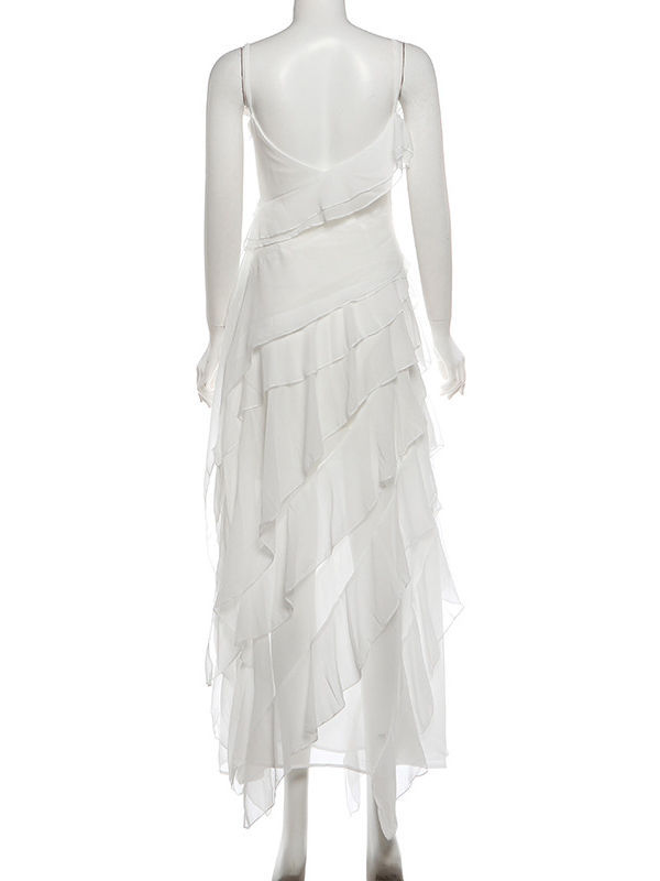 TWOTWINSTYLE Solid Spliced Ruffles Tunic Elegant Camisole Dress