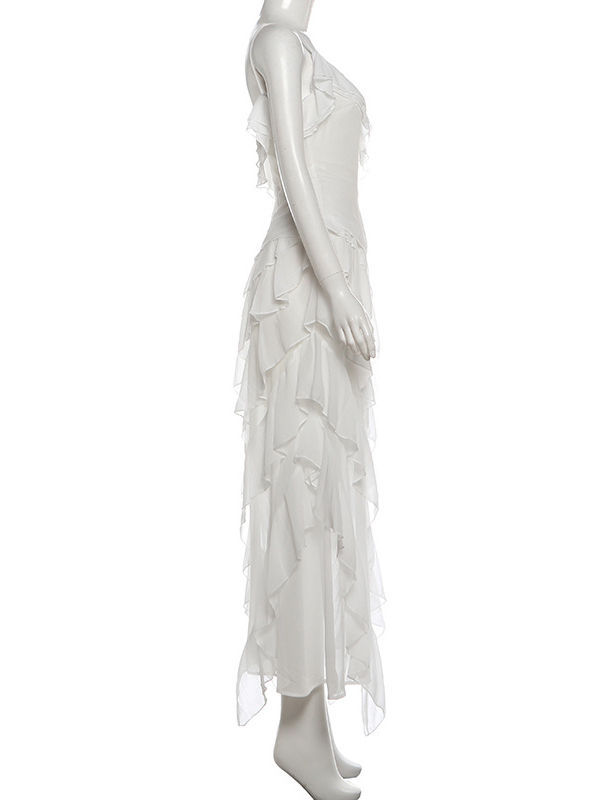 TWOTWINSTYLE Solid Spliced Ruffles Tunic Elegant Camisole Dress