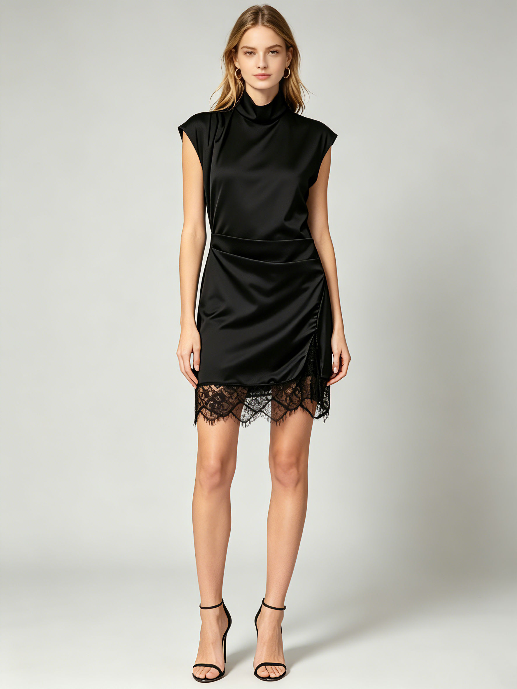 TWOTWINSTYLE Stand Collar Sleeveles Spliced Lace Chic Dress