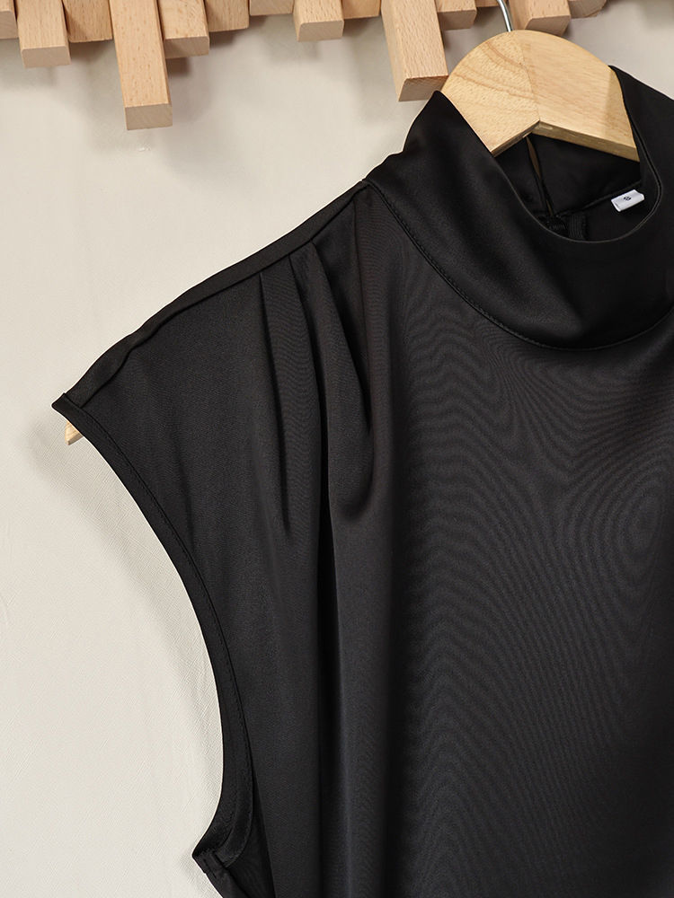 TWOTWINSTYLE Stand Collar Sleeveles Spliced Lace Chic Dress