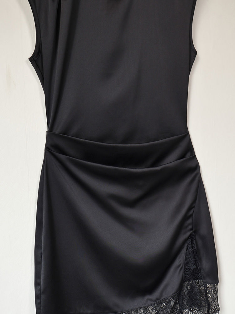 TWOTWINSTYLE Stand Collar Sleeveles Spliced Lace Chic Dress