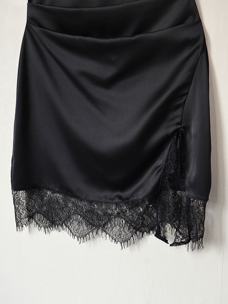TWOTWINSTYLE Stand Collar Sleeveles Spliced Lace Chic Dress