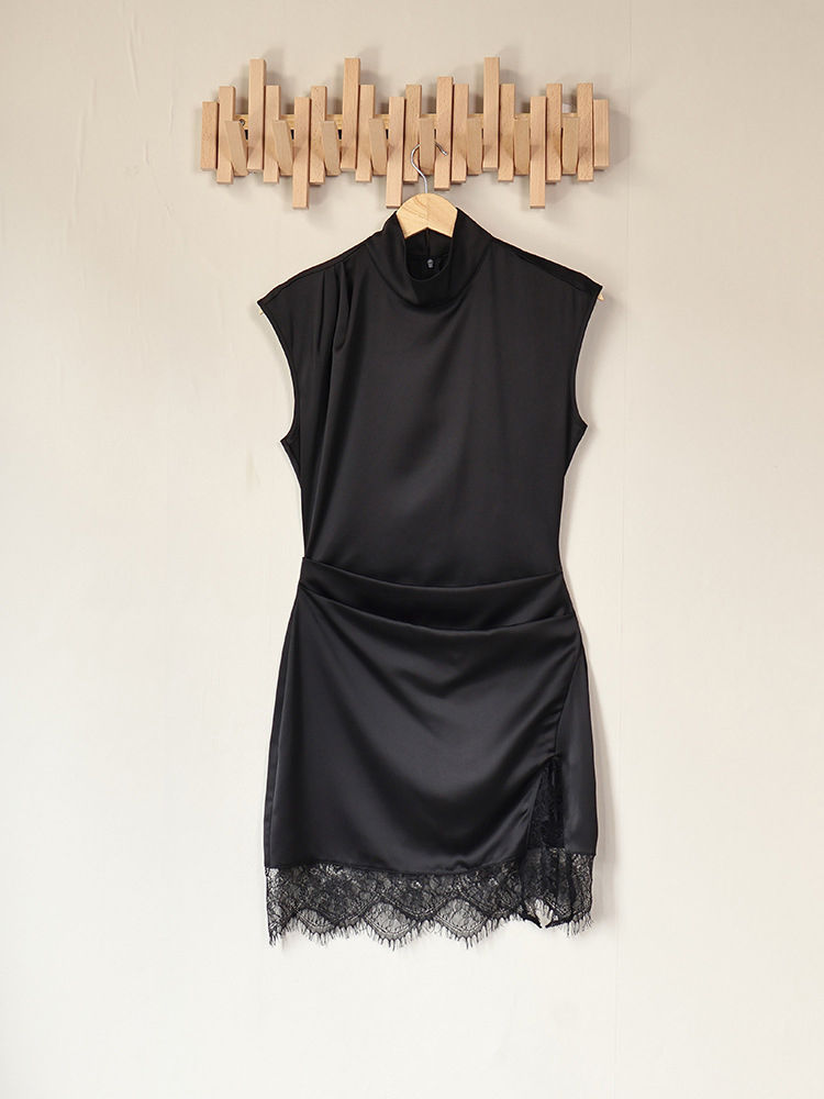 TWOTWINSTYLE Stand Collar Sleeveles Spliced Lace Chic Dress