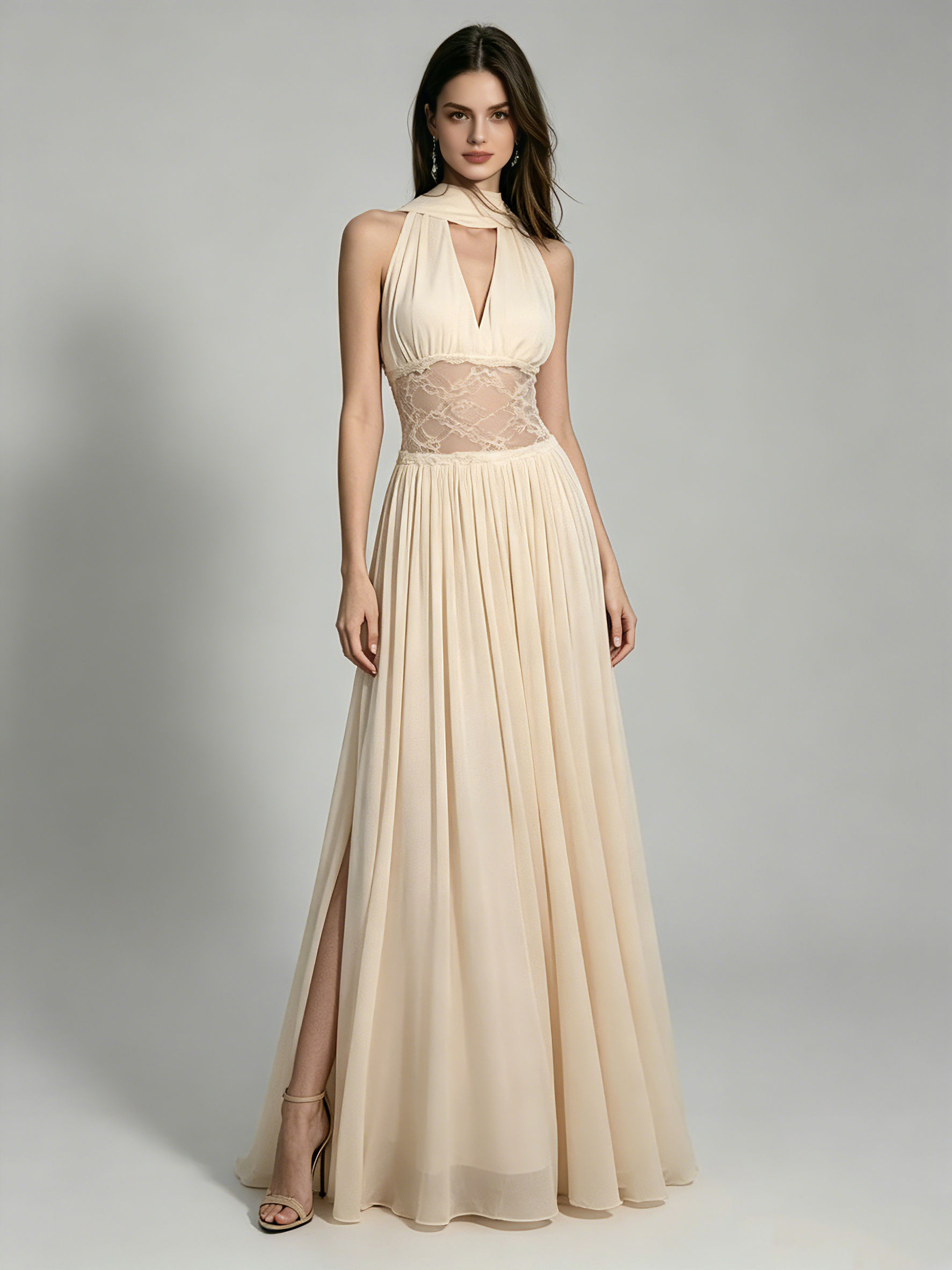 TWOTWINSTYLE V Neck Sleeveles Patchwork Lace Elegant Dress
