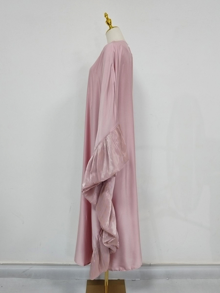 TWOTWINSTYLE Solid Oversized Ruched Batwing Sleeves Tunic Maxi Dress