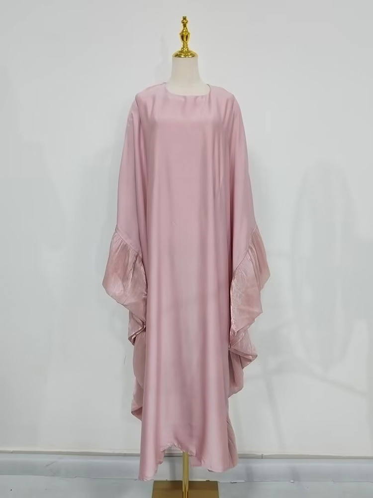 TWOTWINSTYLE Solid Oversized Ruched Batwing Sleeves Tunic Maxi Dress