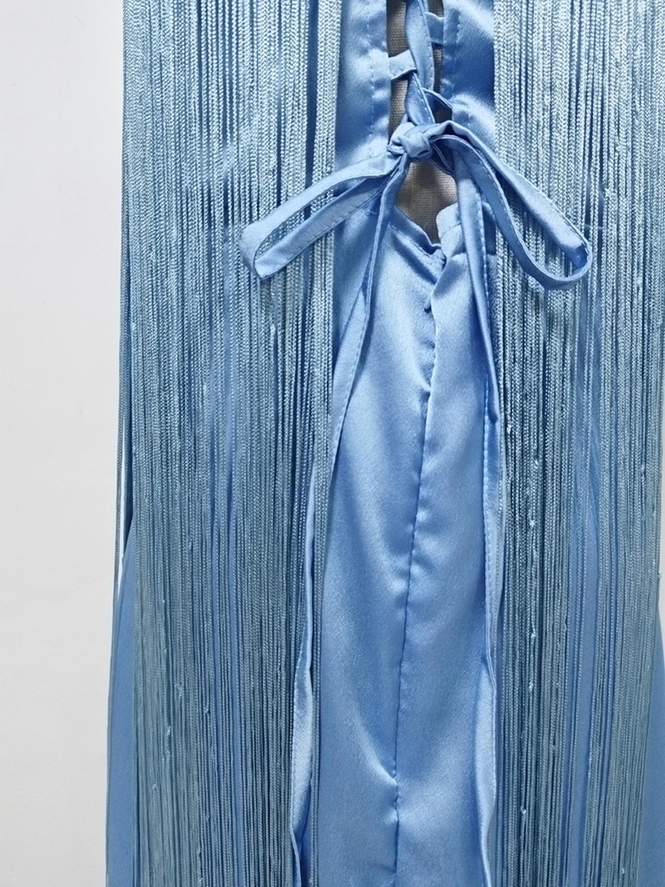 TWOTWINSTYLE Off Shoulder Spliced Tassel Design Dress