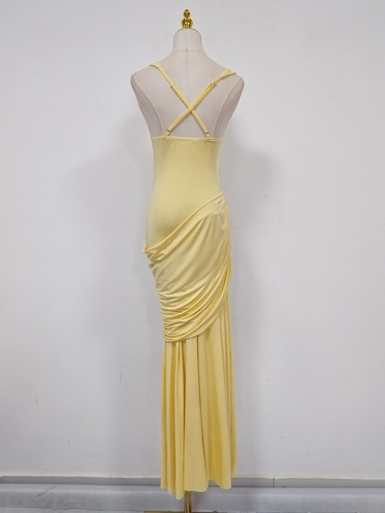 TWOTWINSTYLE Off Shoulder Tunic Pleated Maxi Dress