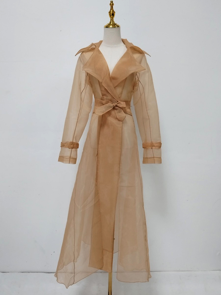 TWOTWINSTYLE Solid Elegant Lapel Long Sleeves Tunic  Mesh Jacket