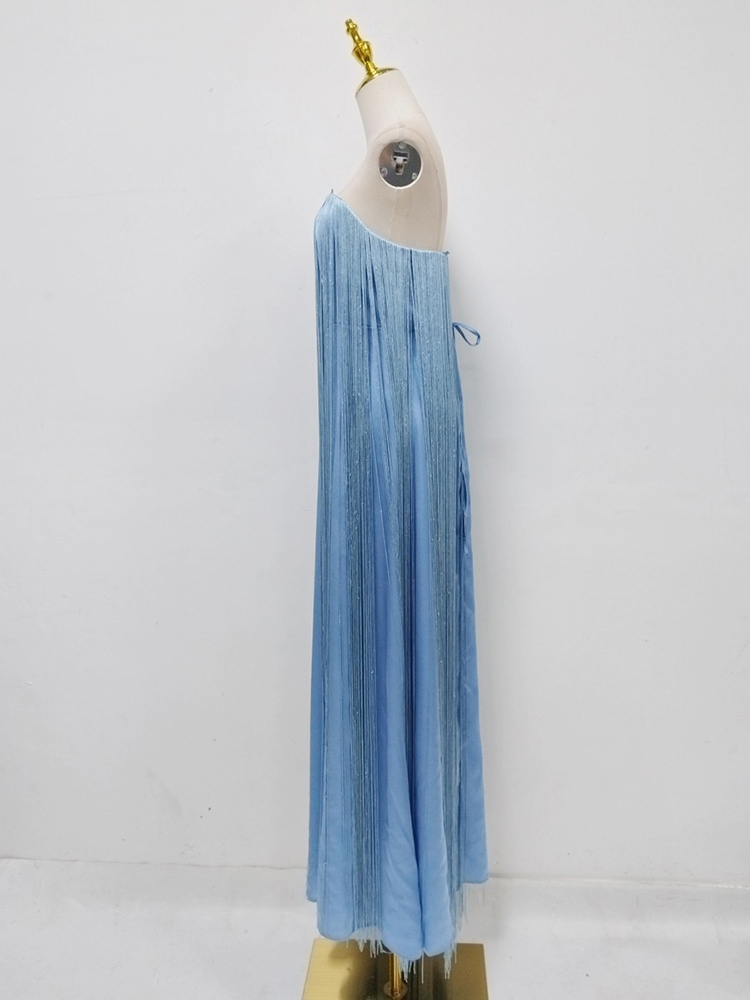 TWOTWINSTYLE Off Shoulder Spliced Tassel Design Dress