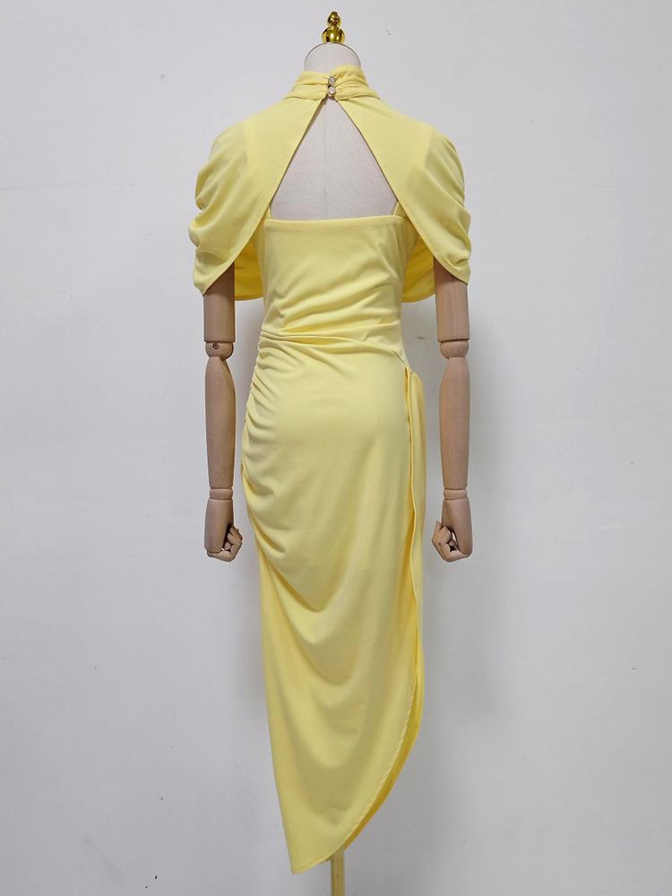 TWOTWINSTYLE Stand Collar Sleeveles Top Asymmetrical Dress Elegant Set