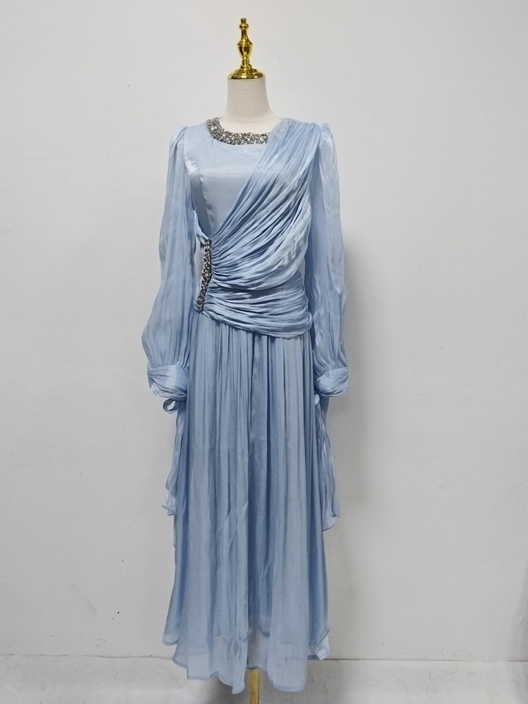 TWOTWINSTYLE Round Neck Long Sleeve Spliced Diamond Chic Dress