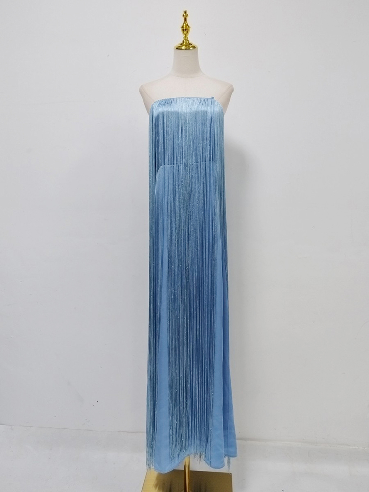 TWOTWINSTYLE Off Shoulder Spliced Tassel Design Dress
