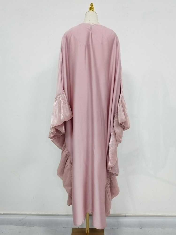 TWOTWINSTYLE Solid Oversized Ruched Batwing Sleeves Tunic Maxi Dress