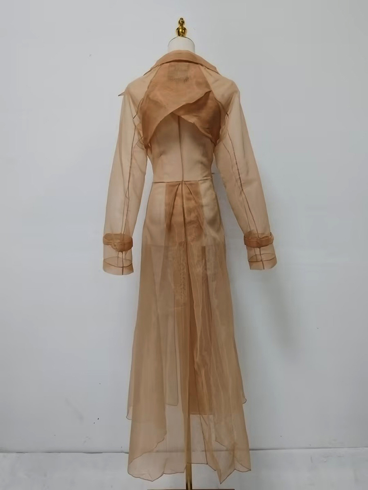 TWOTWINSTYLE Solid Elegant Lapel Long Sleeves Tunic  Mesh Jacket
